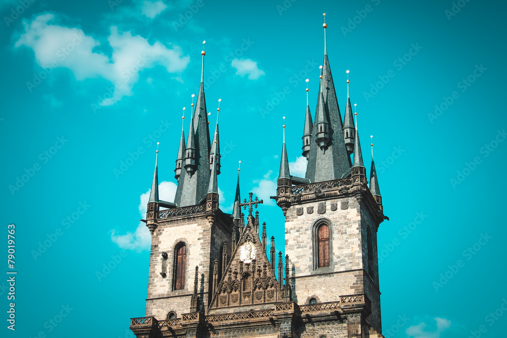 Tyn Cathedral in Old Town Square. Prague, Czeh Republic