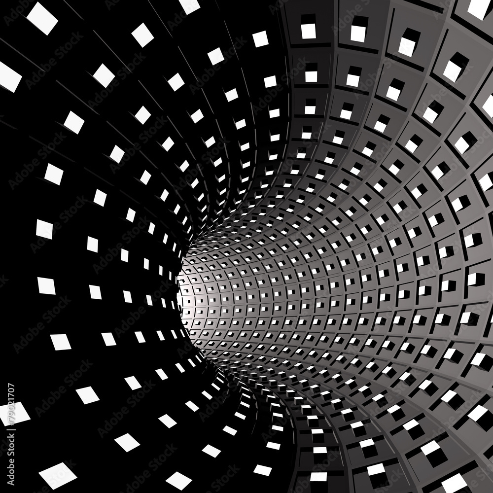 Abstract background. Illustration of 3d tunnel with squares - obrazy, fototapety, plakaty 