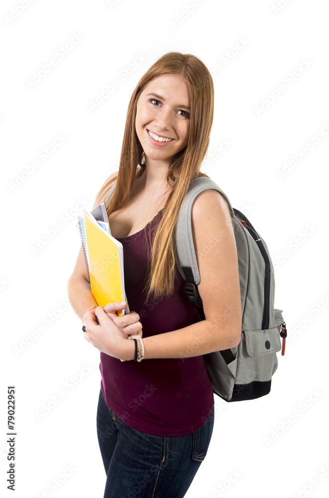 young confident college student girl carrying books backpack young confident college student girl carrying books backpack
