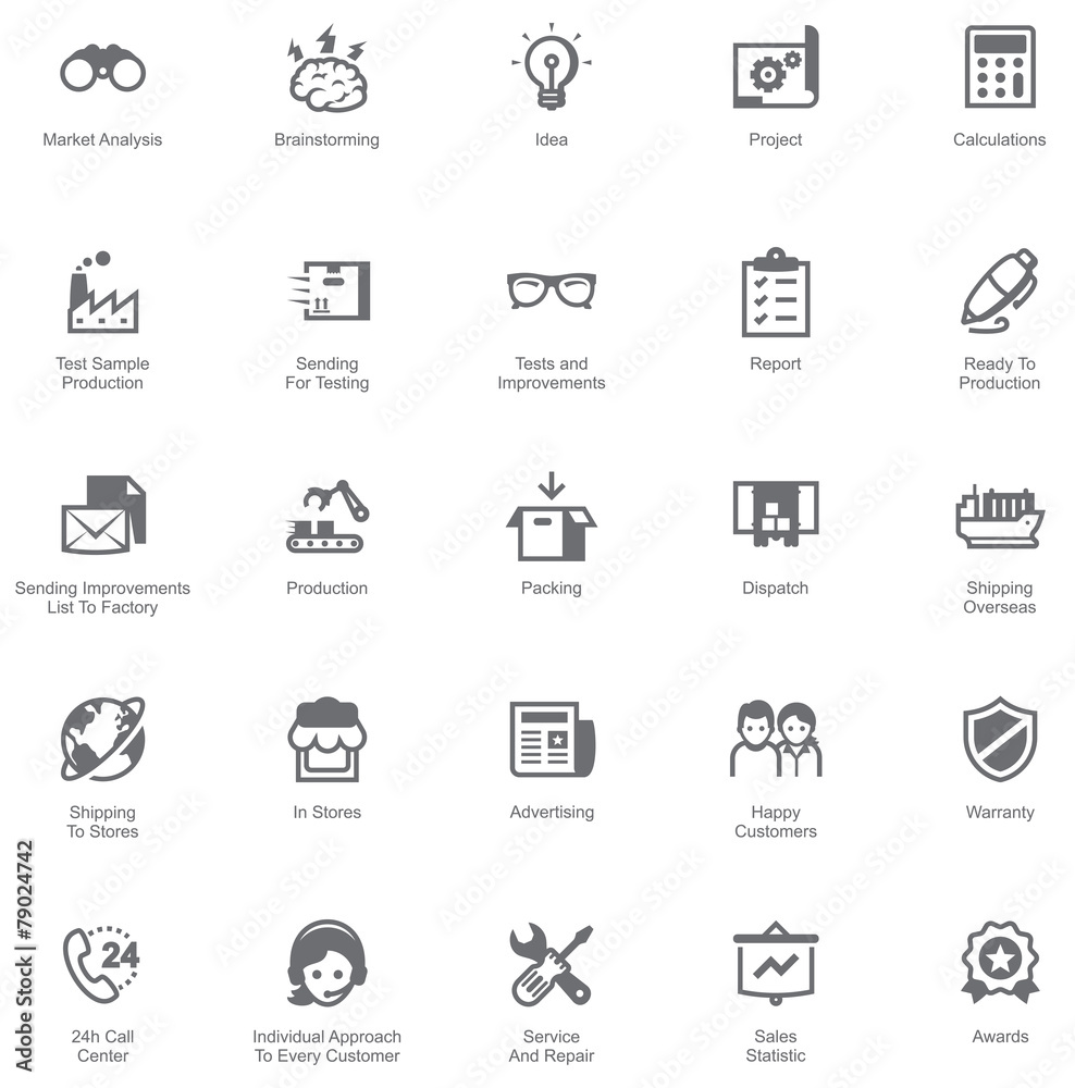 Manufacturing and distribution icon set Manufacturing and distribution icon set