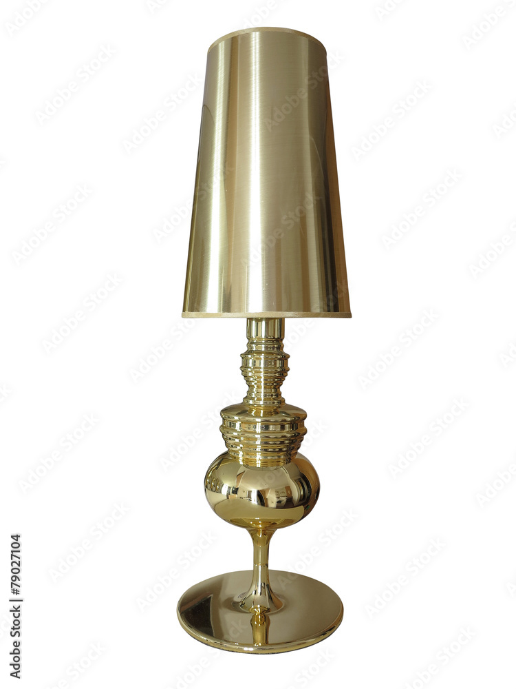 Modern looking yellow gold table lamp isolated over white Modern looking yellow gold table lamp isolated over white