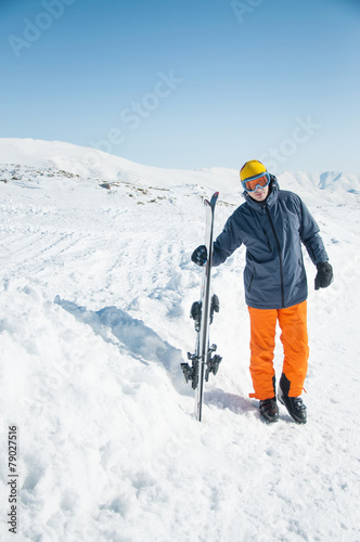 Skier sportsman at winter ski resort