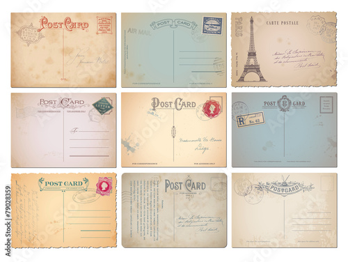 set of nine blank vintage vector postcards photo