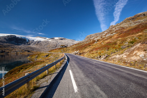 Norwegian road in mounrtains in autumn photo
