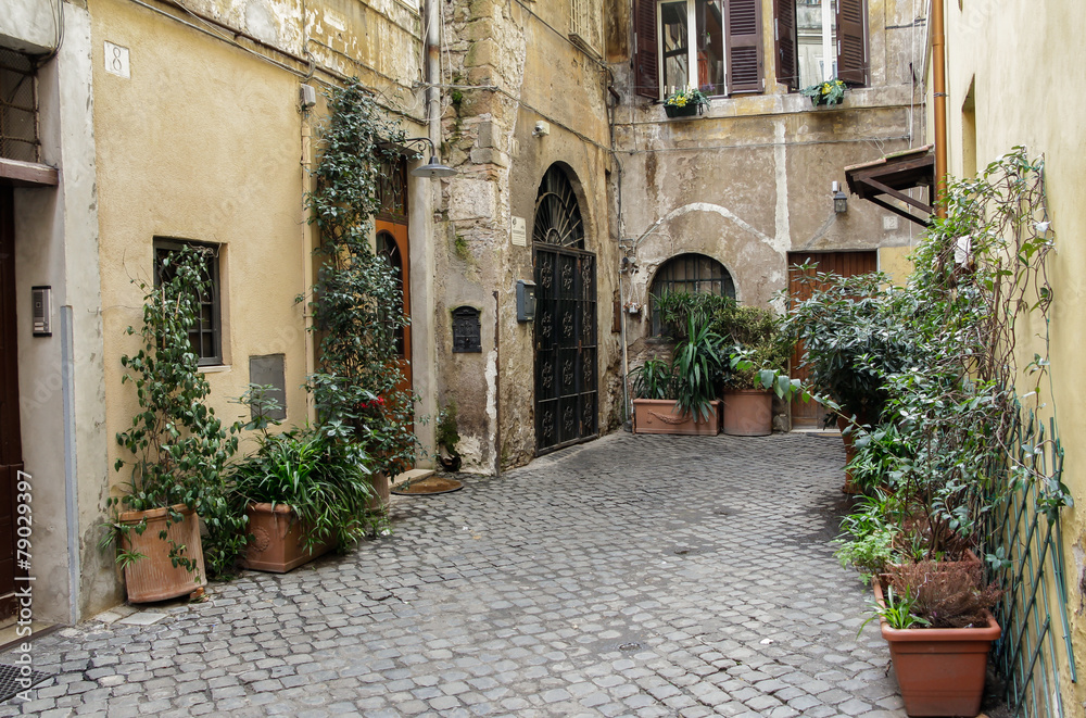 ROME, ITALY – FEBRUARY 22, 2015: Charming old and small street