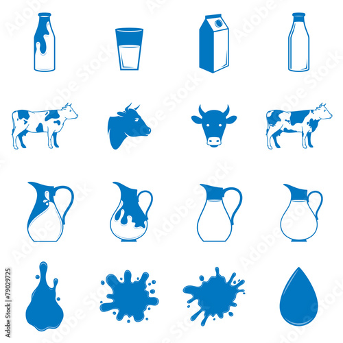 Set of Milk Icons, Splashes, Abstract Shapes and Design Elements