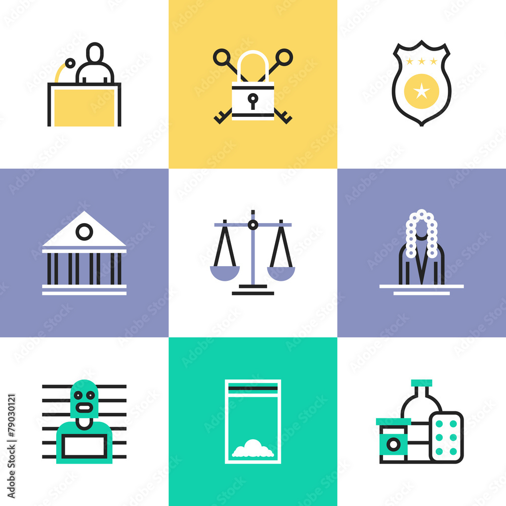 Crime and justice pictogram icons set Crime and justice pictogram icons set