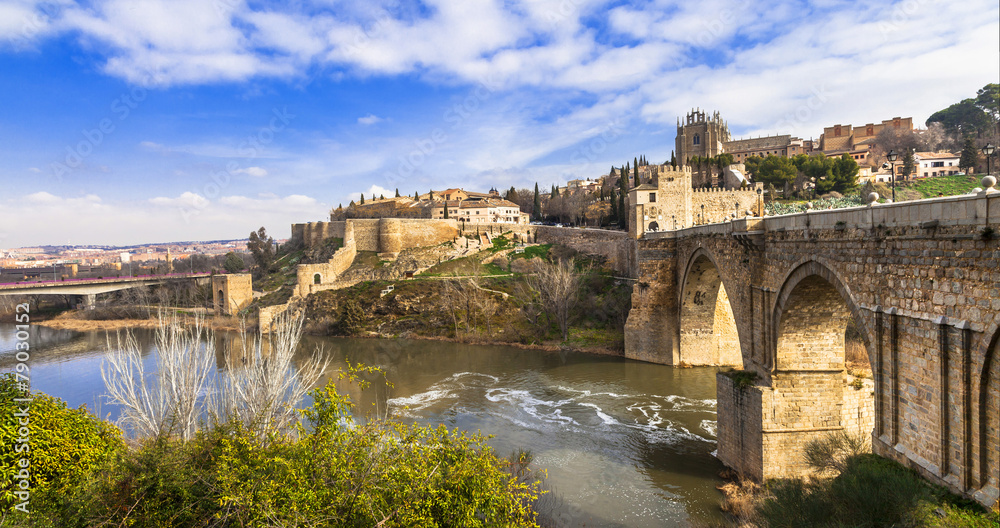 Toledo , Spain - view with famous bridge