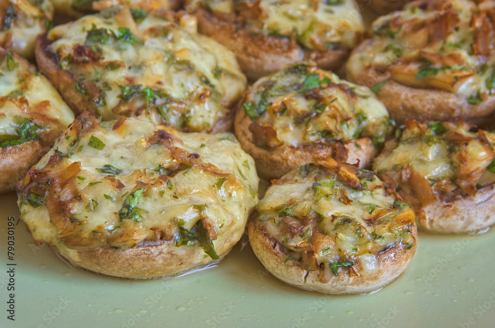 Delicious stuffed mushrooms with cheese and vegetables