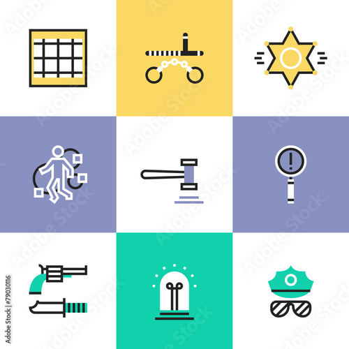 Police and crime pictogram icons set