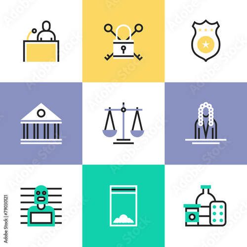 Crime and justice pictogram icons set