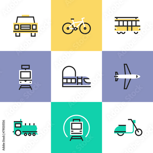 Public transportation pictogram icons set