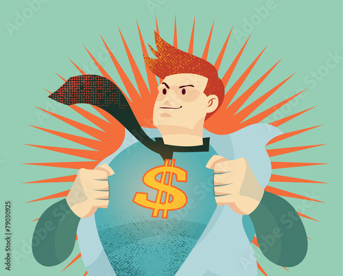 young businessman tearing his shirt off with us dollar sign