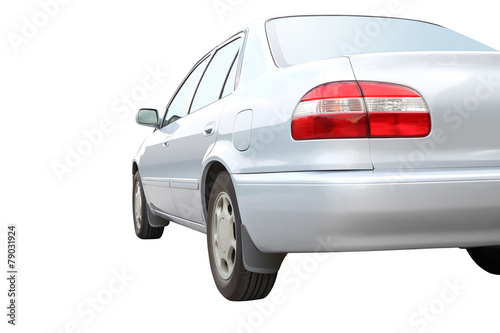 Part of back car on white background.