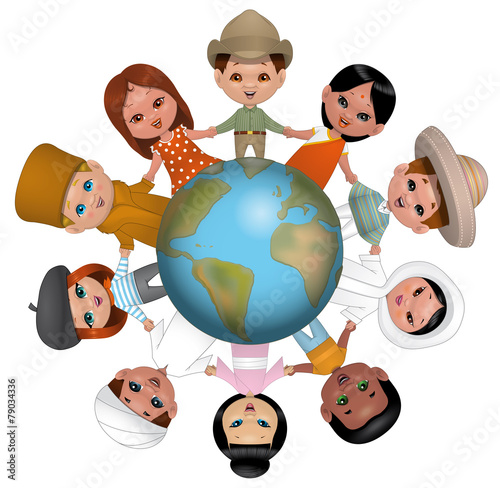 Children holding hands around the world