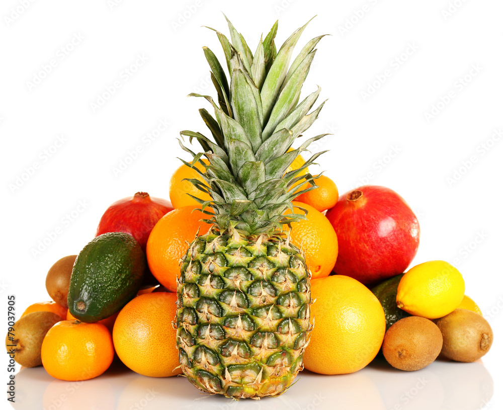 Assortment of exotic fruits isolated on white Assortment of exotic fruits isolated on white