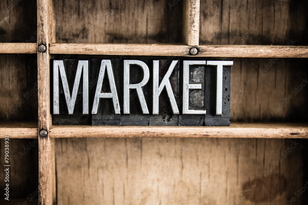 Obraz premium Market Concept Metal Letterpress Word in Drawer