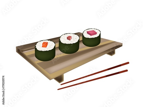 Tuna Sushi Roll, Maguro Norimaki and Salmon Makizushi