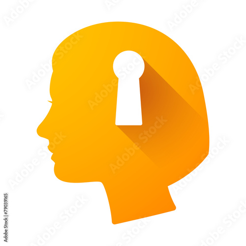 Female head icon with a key hole sign