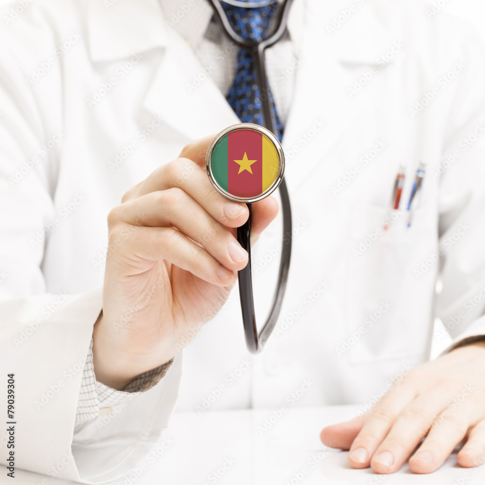 Doctor holding stethoscope with flag series - Cameroon Doctor holding stethoscope with flag series - Cameroon