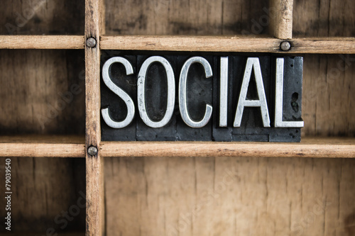 фотографія Social Concept Metal Letterpress Word in Drawer