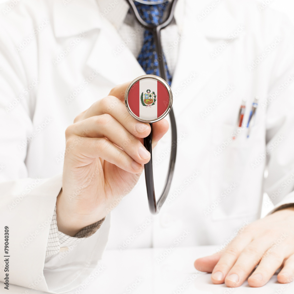 Doctor holding stethoscope with flag series - Peru Doctor holding stethoscope with flag series - Peru