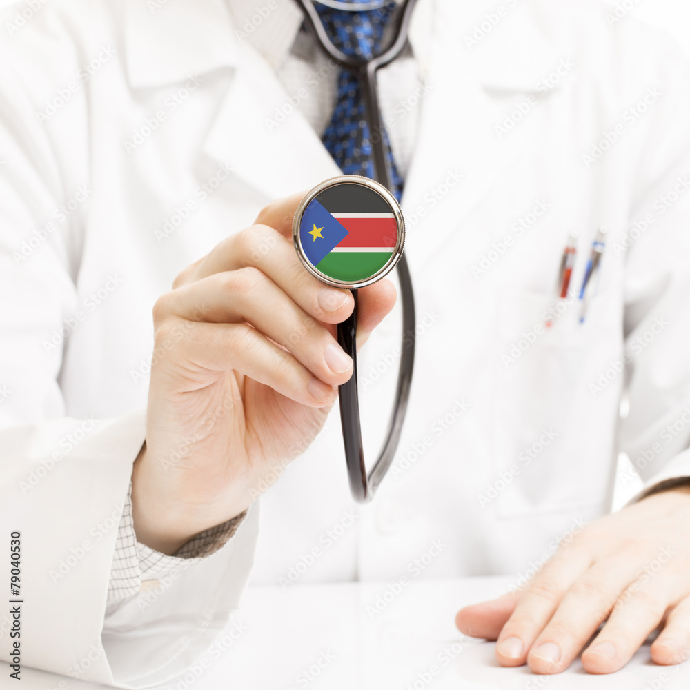 Doctor holding stethoscope with flag series - South Sudan Doctor holding stethoscope with flag series - South Sudan