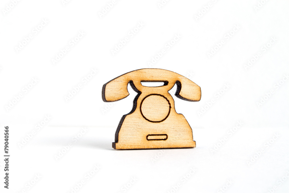 Wooden icon of telephone on white background Wooden icon of telephone on white background
