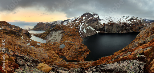 Mountain panorama in Norway, Lofoten - Moskenesoya photo