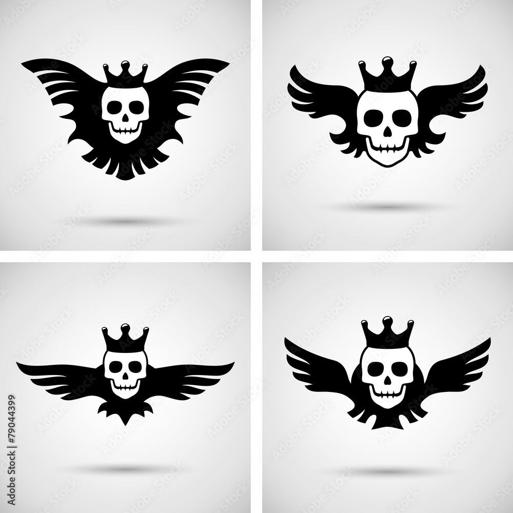 Fototapeta premium Skull with crown and wings. Vector illustration