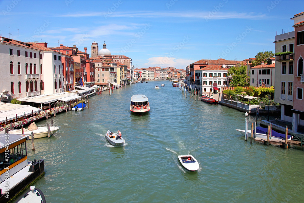 View of the Grand Canal from The Rialto bridge in Venice, Italy