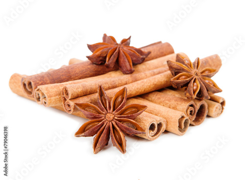 Star anise and cinnamon sticks isolated on white background