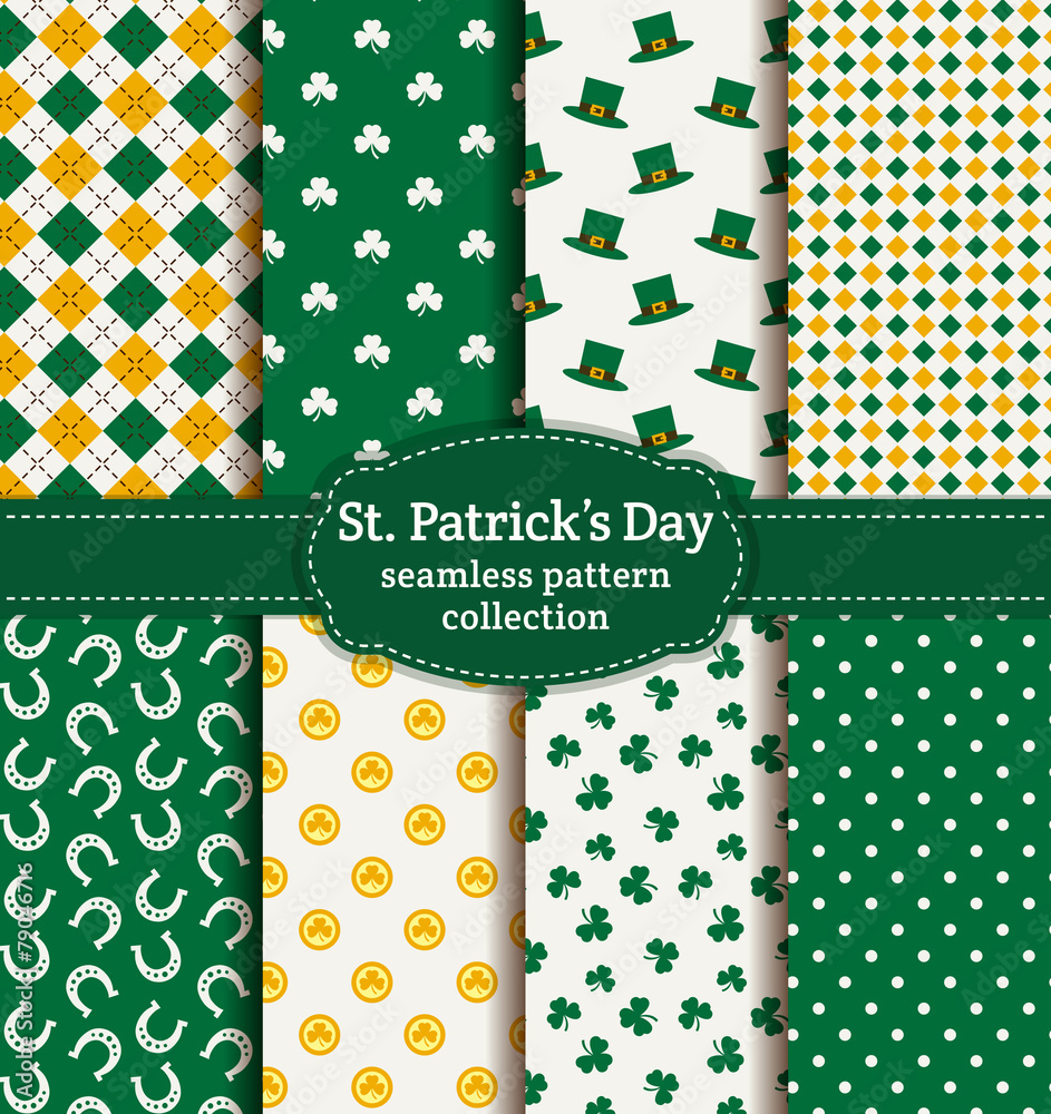 Happy St. Patrick's Day! Set of vector seamless patterns.
