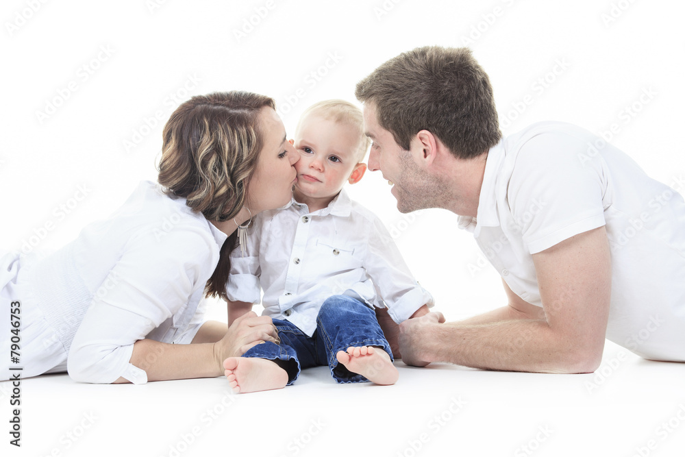 family with his two parent isolated on white background family with his two parent isolated on white background