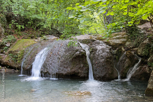 Waterfall on mountain river Ulu-Uzen, Crimea