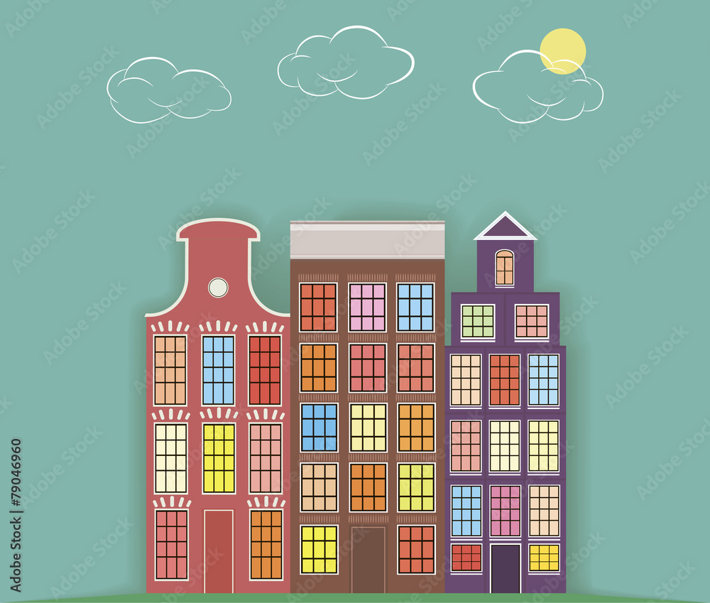 Fototapeta premium Original illustration, three paper houses on a light background.