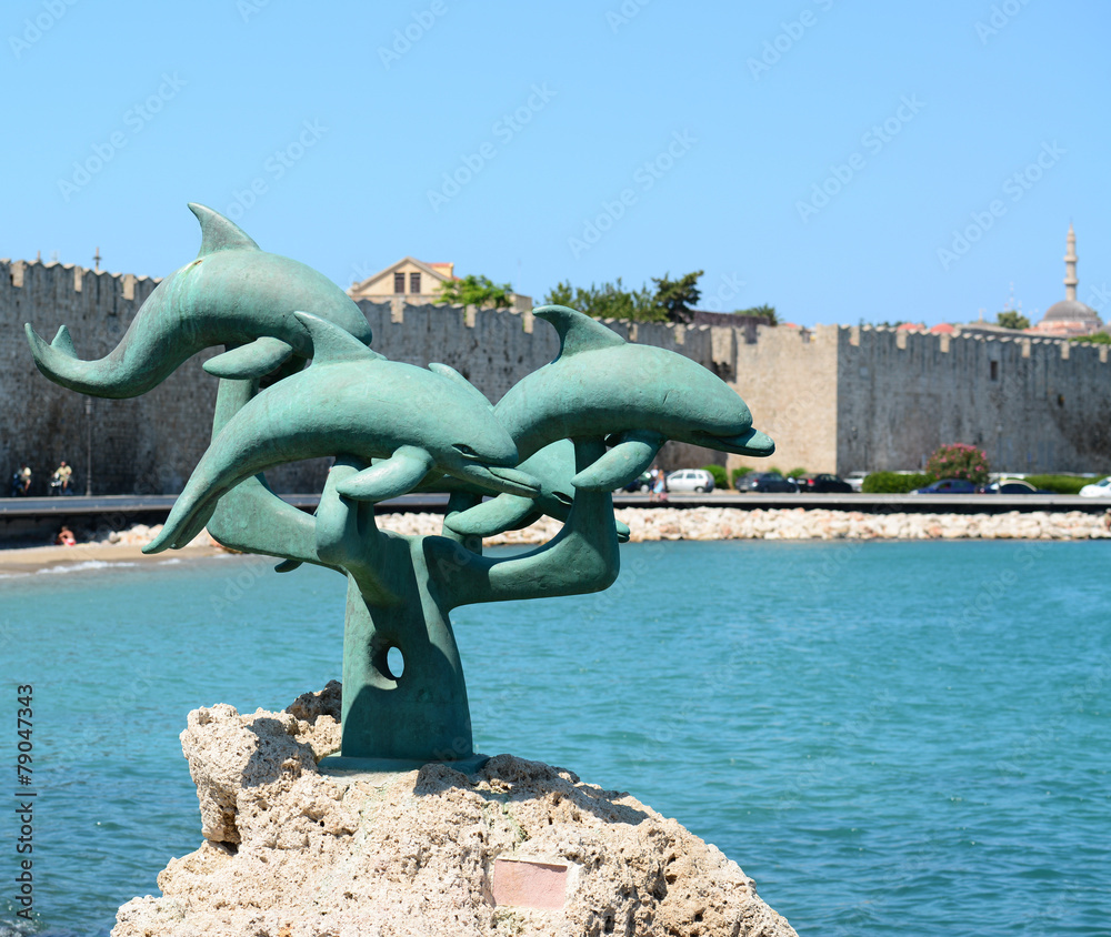 Naklejka premium Harbor of Rhodes island in Greece
