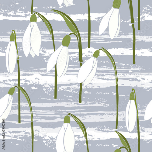 Seamless  background with snowdrops.