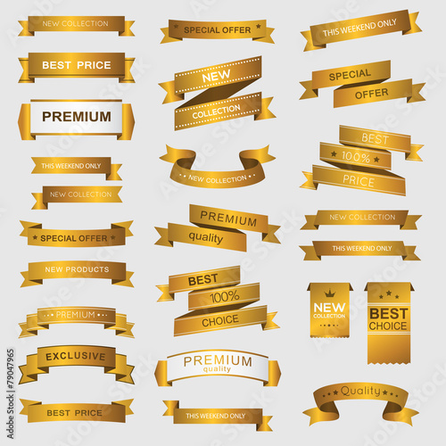 Collection of golden premium promo banners.