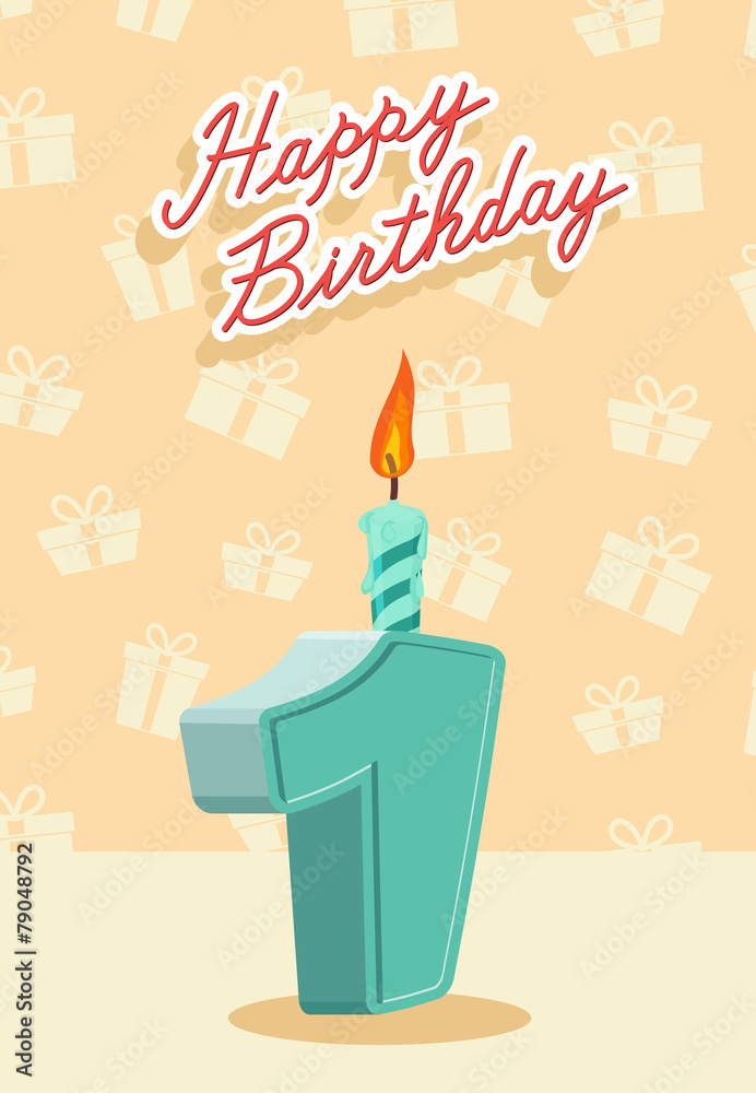 Happy birthday card with 1th birthday Stock Vector | Adobe Stock