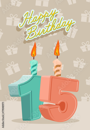 Birthday candle number 15 with flame