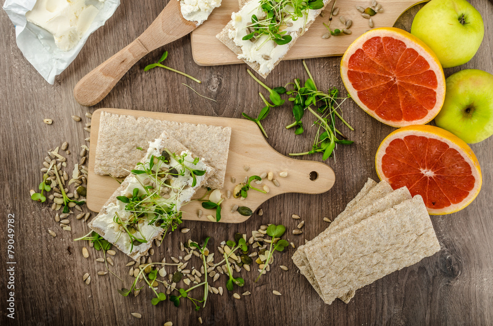 Healthy breakfast, Crispbread with organic cream cheese Healthy breakfast, Crispbread with organic cream cheese