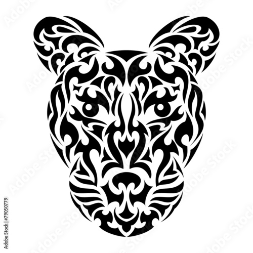 Leopard's head in tribal design for tattoo or print