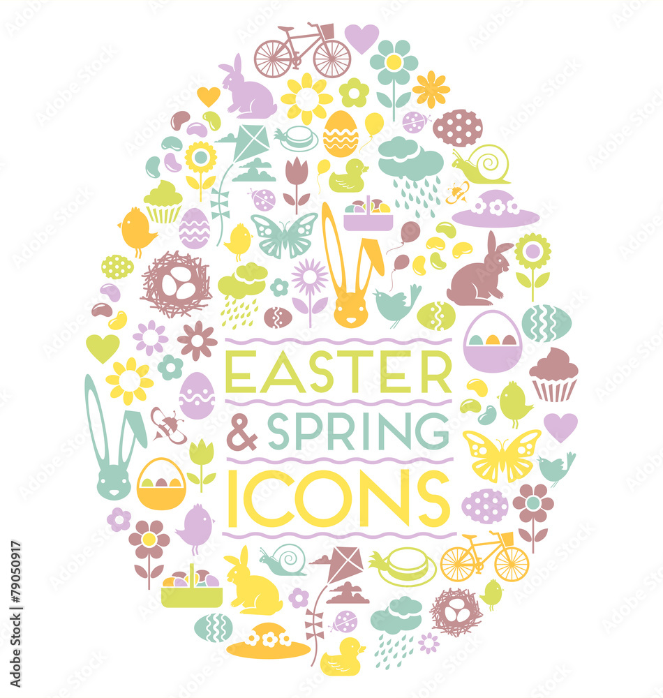 easter and spring icons easter egg - obrazy, fototapety, plakaty 