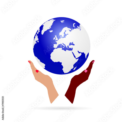 woman hand black and white holding earth vector illustration