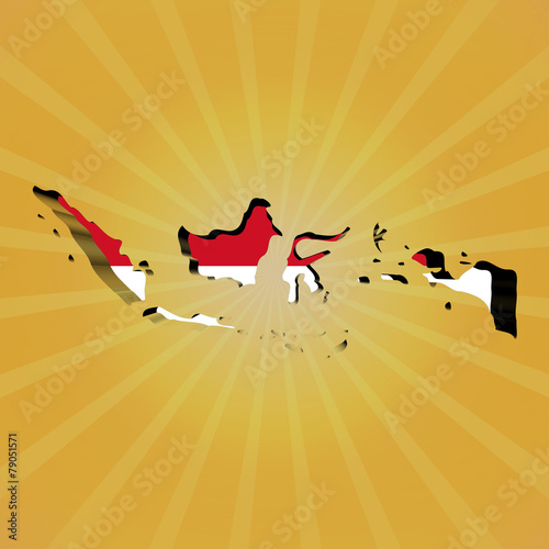 Indonesia sunburst map with flag illustration