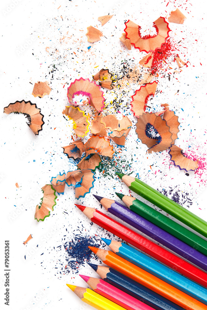 Naklejka premium Multicolored pencils and shavings