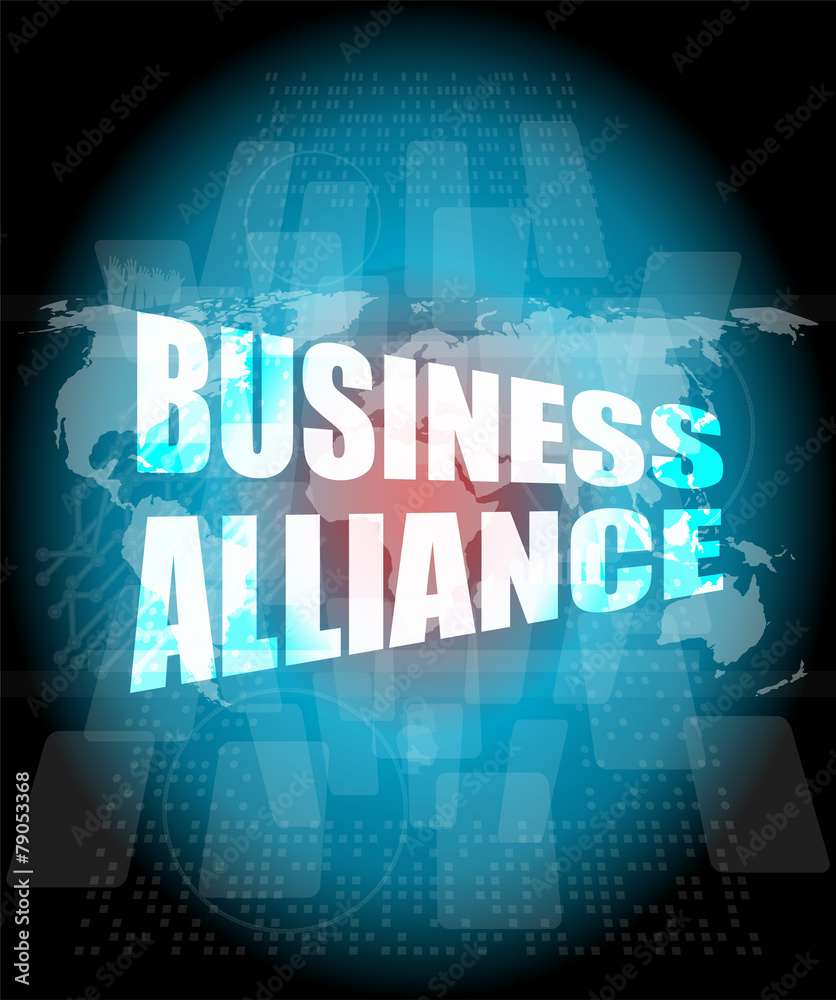 Management concept: business alliance words on digital screen