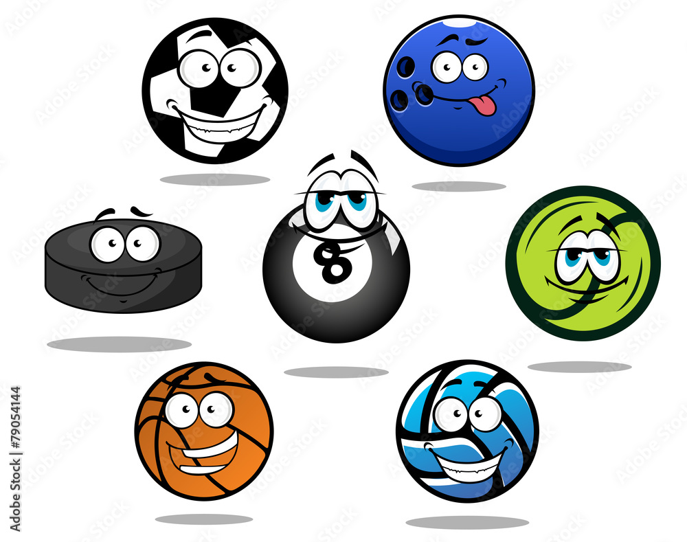 Cartoon sporting balls and puck characters Cartoon sporting balls and puck characters