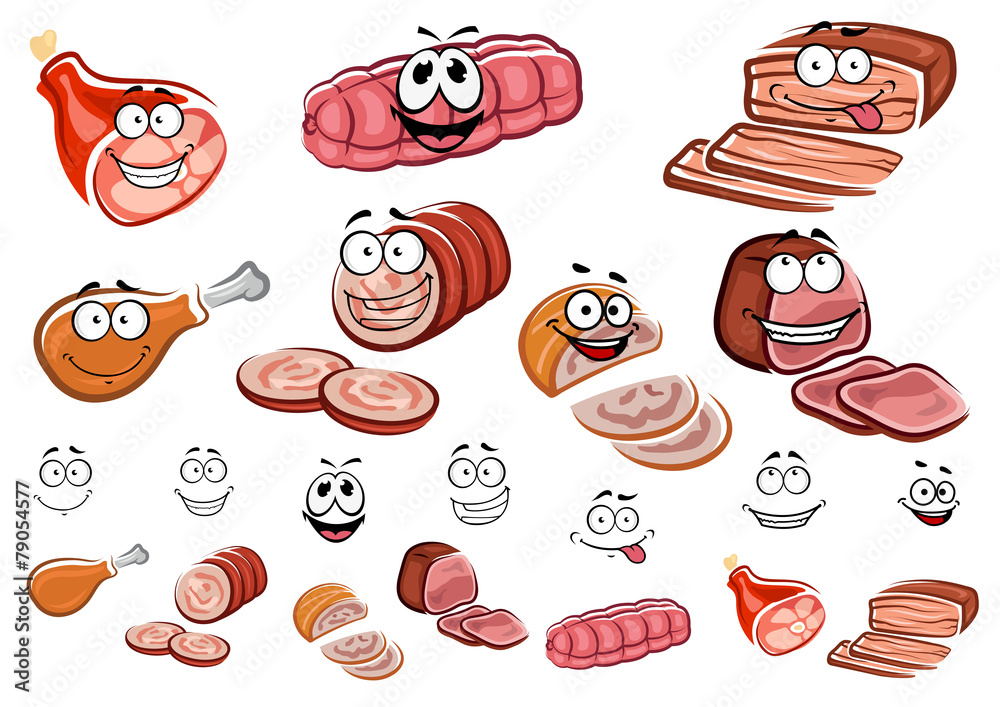 Sausages and meat cartoon characters